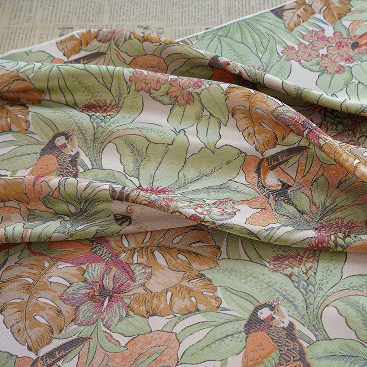 Tissu Jacquard Perroquet : Texture Peinture Feuille Verte, 152 cm de large