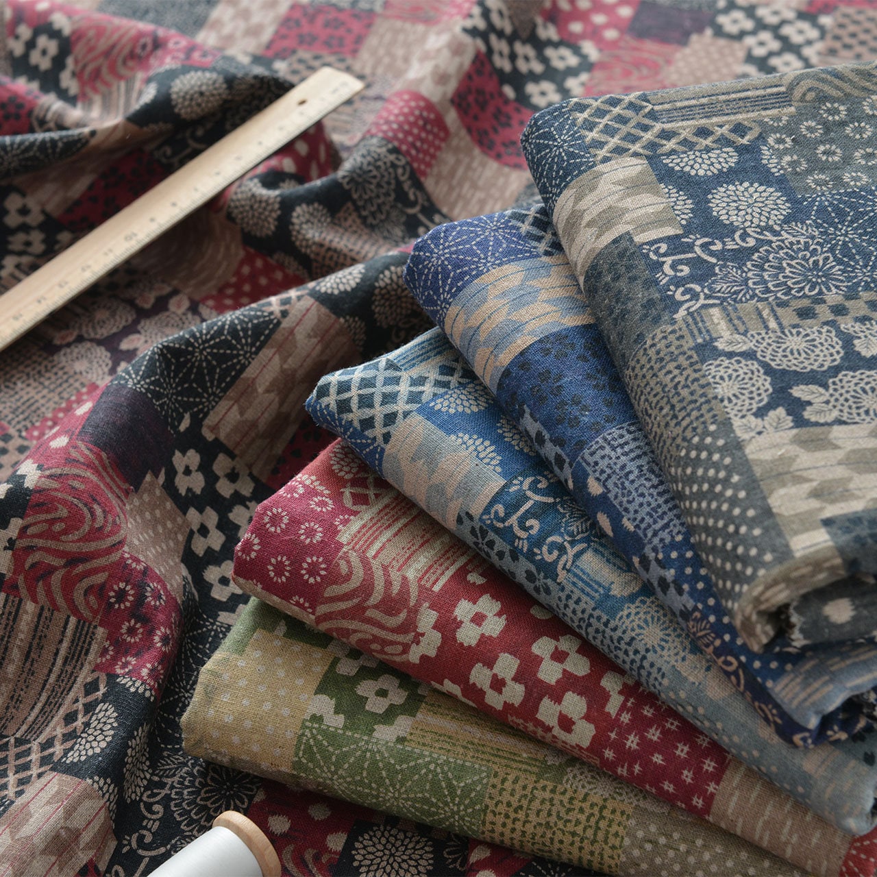 Japanese Patchwork Fabric: Cotton Linen Blend, Sewing Material (57" Wide)