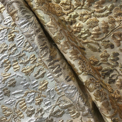 Gold Embossed Jacquard Fabric: 3D Designer Sewing Material, 55" Wide