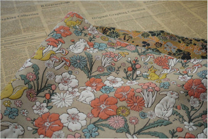 Rabbit & Mushroom Jacquard Fabric: Embossed Upholstery, 57"W