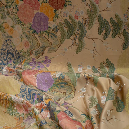 Nishijin Weave Fabric: Japanese Mandarin Duck & Floral Pattern (By The Meter)