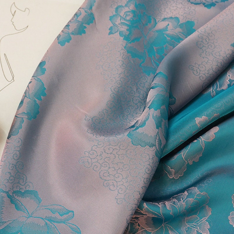 Floral Tea Silk Satin Fabric - 55"W Gambiered Canton Gauze
