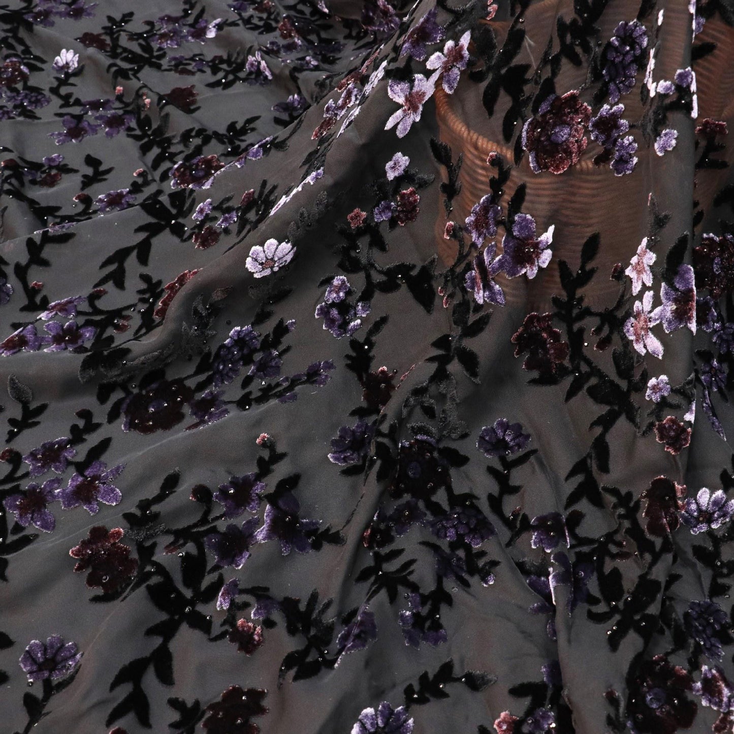 Burnout Floral Viscose Velvet Fabric: Soft Drape for Kimono, Costume