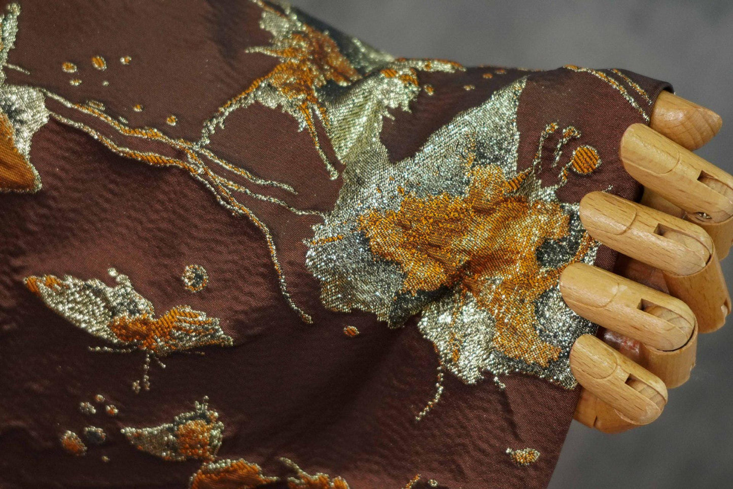 Embossed Butterfly Brocade Fabric: Gold Thread Jacquard Ink Splash - Sewing Material