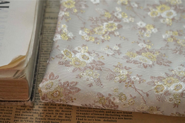 Gold Thread Floral Jacquard Fabric: 3D Texture, 60" Wide