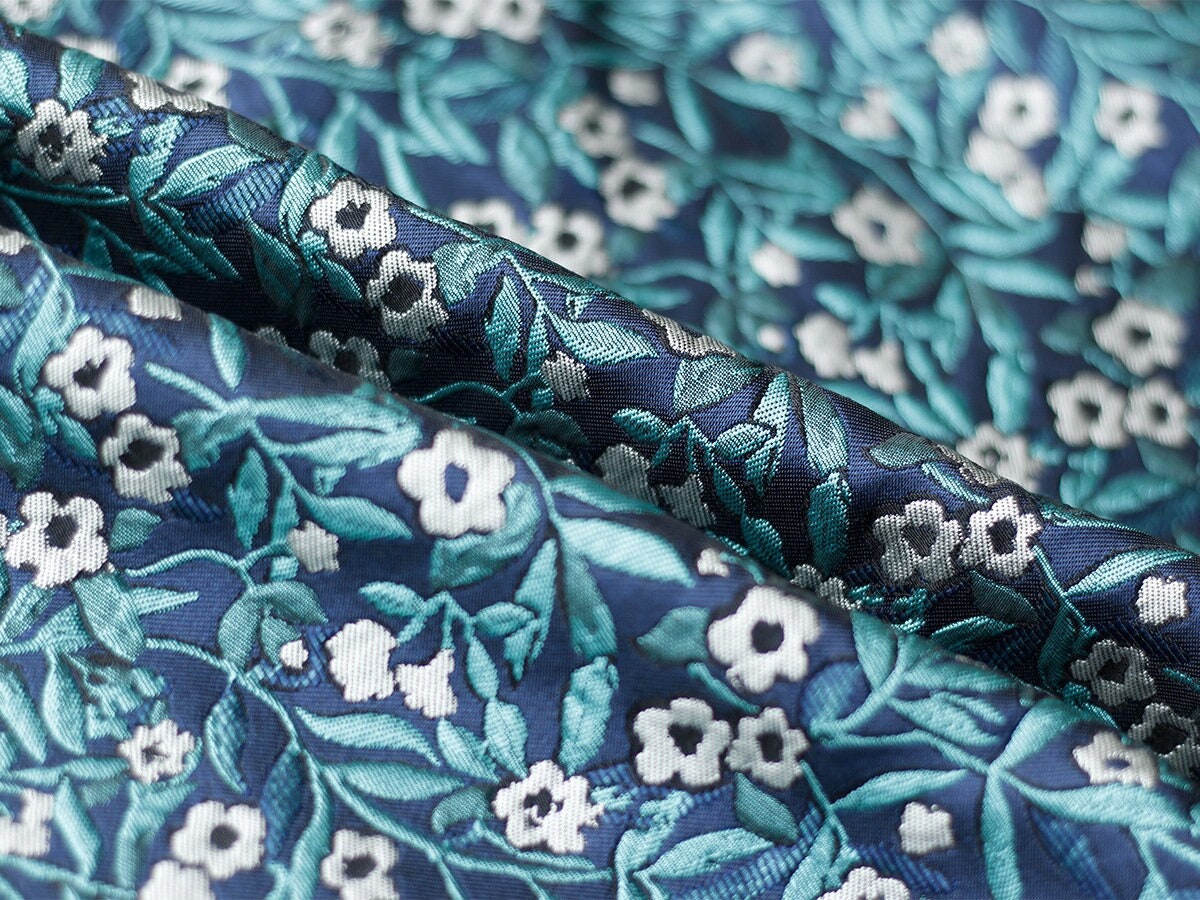 Azure Floral Jacquard Fabric: Reversible Metallic Embossed Upholstery, 64"W