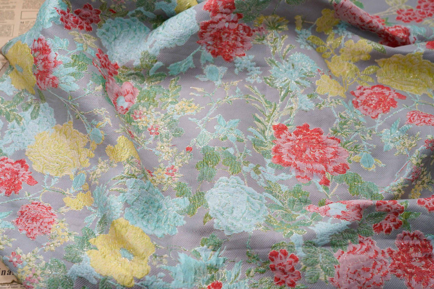Gold Foil Peony Jacquard Fabric: Elegant Upholstery & Sewing (56"W)