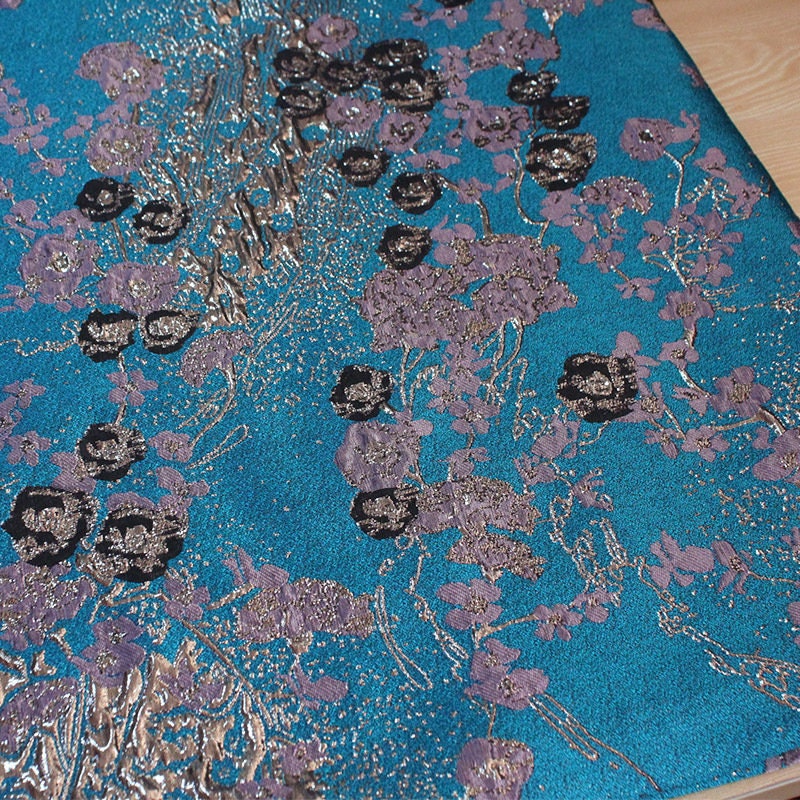 Peacock Blue Floral Jacquard Fabric: Polyester Upholstery, Costume, Decor - 55"W