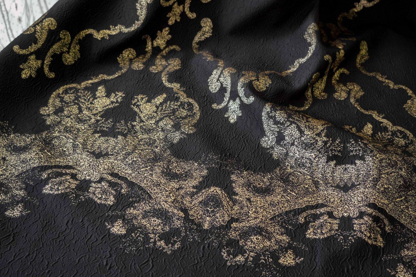 Gold Thread Jacquard Fabric: 3D Oil Painting Texture, 55" Wide
