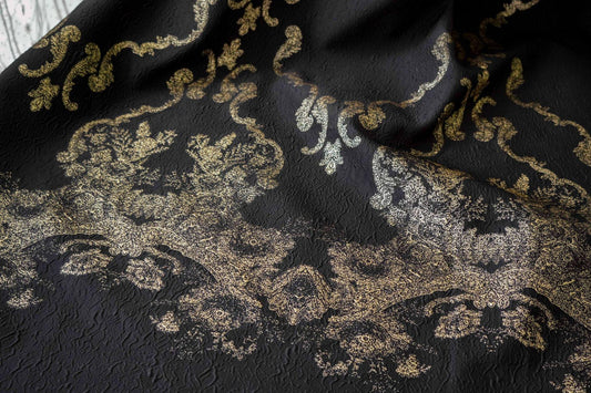 Gold Thread Jacquard Fabric: 3D Oil Painting Texture, 55" Wide