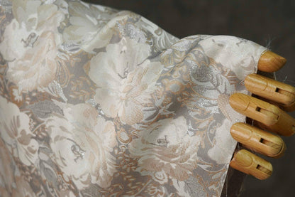 Embroidered Jacquard Fabric: Silver Thread Floral Design, Upholstery & Costume - By the Meter