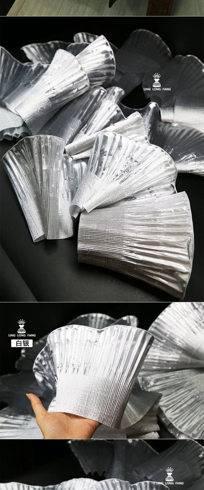 Ruffle Organza Lace: 3D Folds, Metallic Luster Designer Fabric - 7.5" Wide