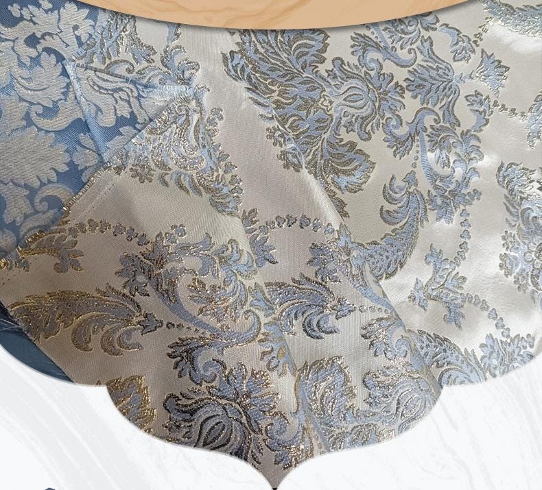 Blue & Gold Floral Jacquard Fabric | Shimmer Brocade (59" Wide)