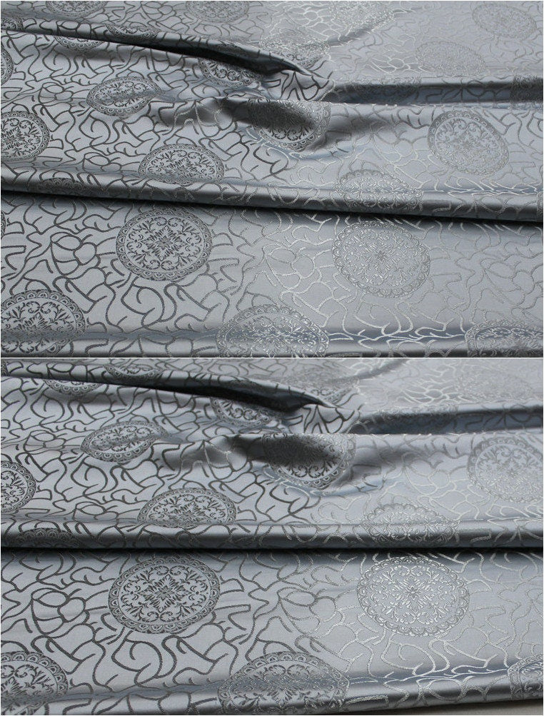 Silver Brocade Fabric: Ancient Pattern Silk Rayon Gown Fabric