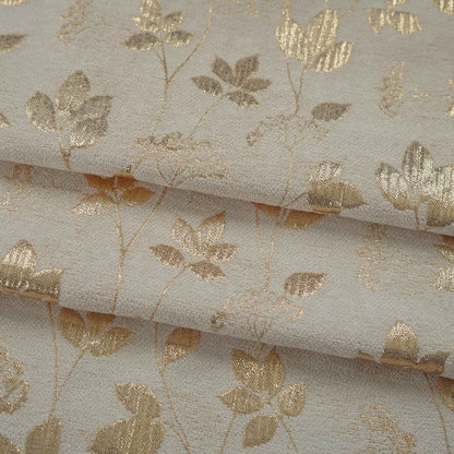 Gold Thread Jacquard Fabric: Floral Tapestry, 55" Wide, By The Meter