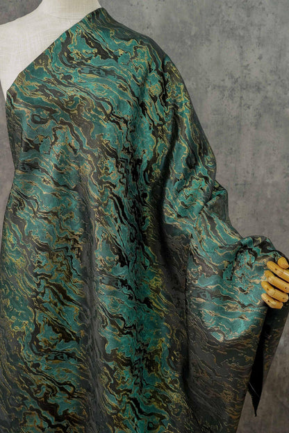 Gold Thread Jacquard Fabric: 3D Designer Upholstery, Costume, & Handbag Material