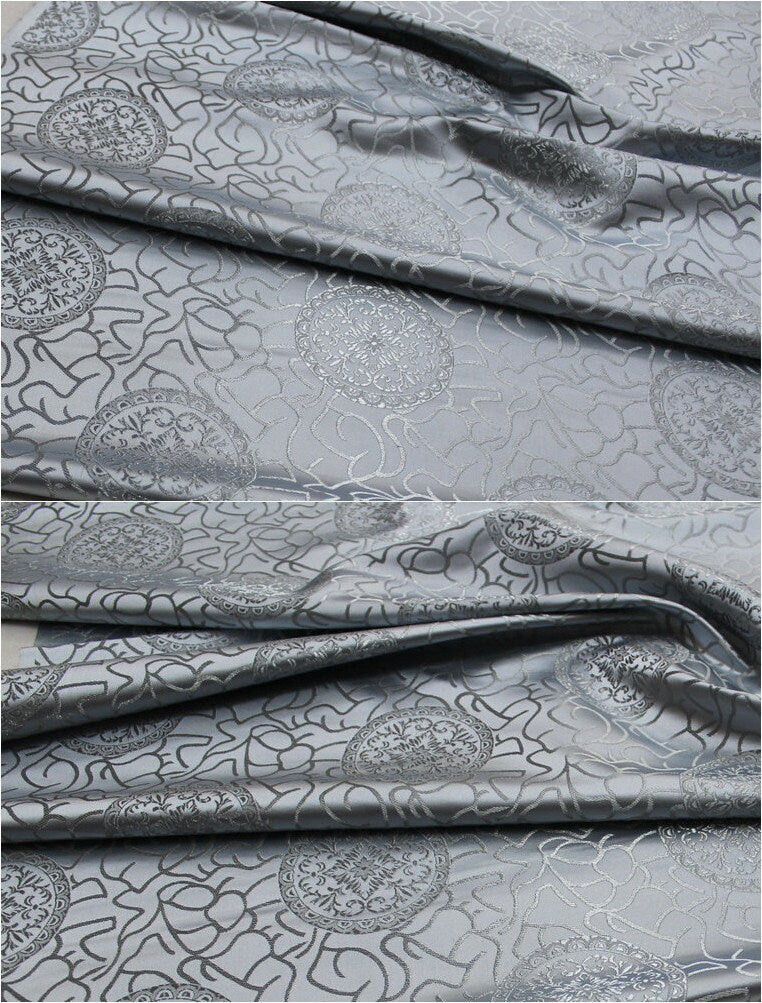 Silver Brocade Fabric: Ancient Pattern Silk Rayon Gown Fabric