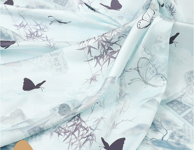 Ancient Pattern Tea Silk Fabric: 59"W Satin Upholstery & Costume