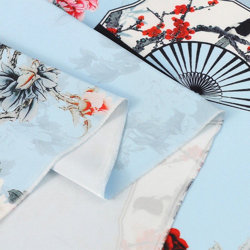 Floral Fan Print Satin Fabric: 59"W Sewing, Upholstery, Costume