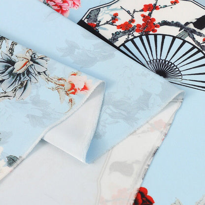 Floral Fan Print Satin Fabric: 59"W Sewing, Upholstery, Costume