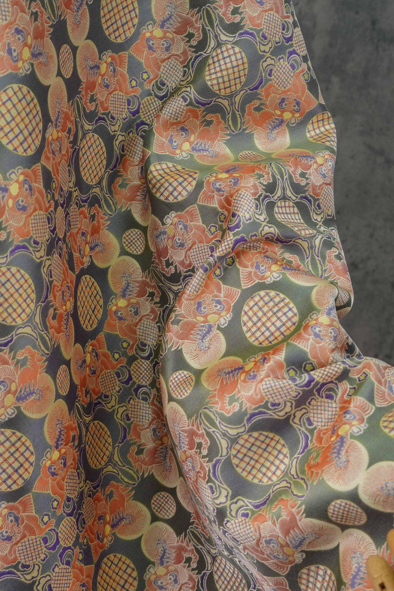 Lion Ball Shu Brocade Fabric | Traditional Qipao Hanfu Costume Upholstery