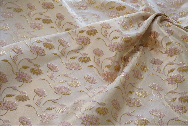 Floral Jacquard Woven Fabric: Gold Thread Embossed Upholstery, 57"W