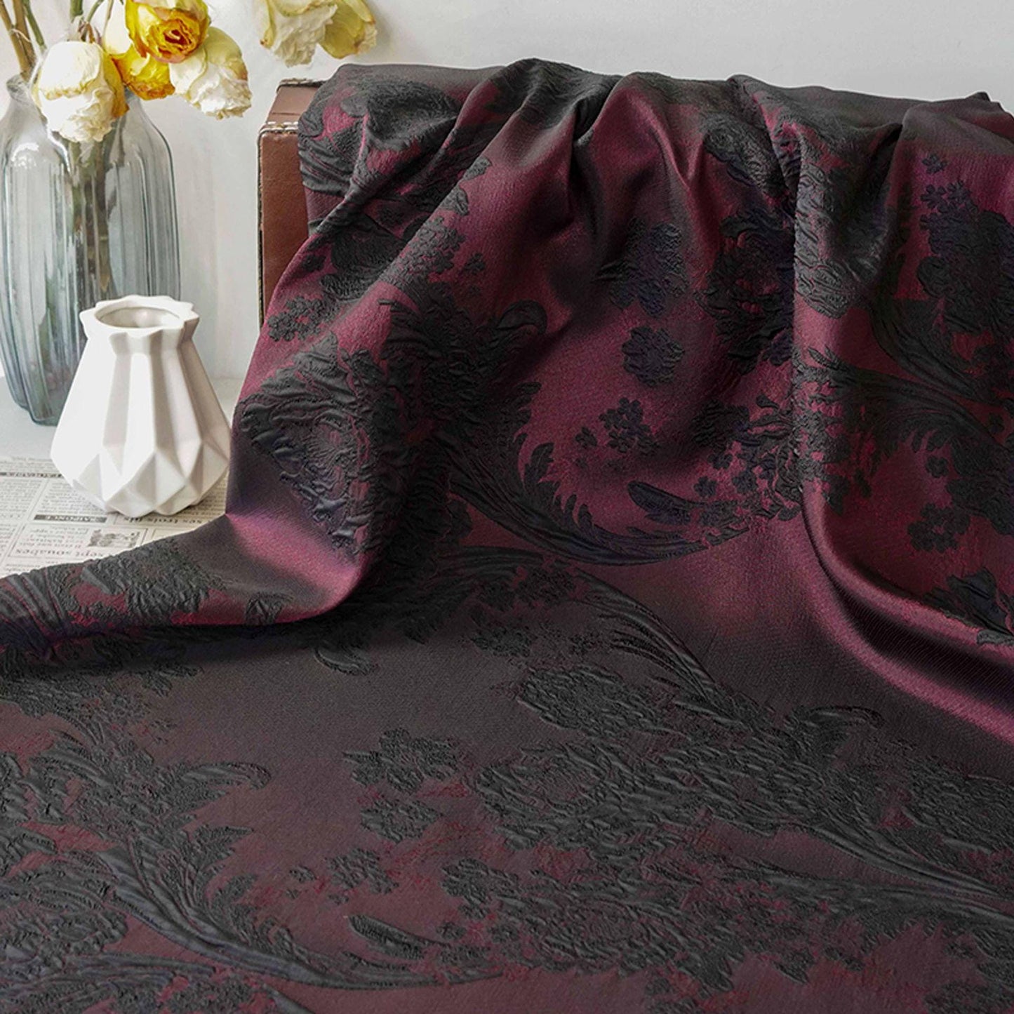 Embossed Vine & Floral Fabric: Upholstery, Costume, Decor - 55"W