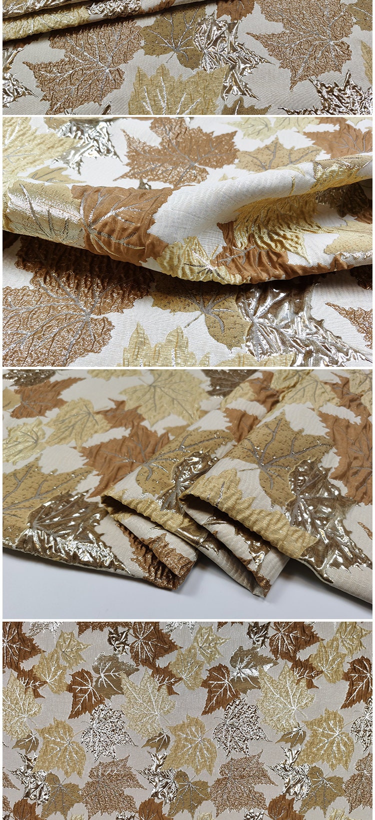 Gold Embossed Maple Leaf Jacquard Fabric: 55" Wide, Prom Dress, Upholstery