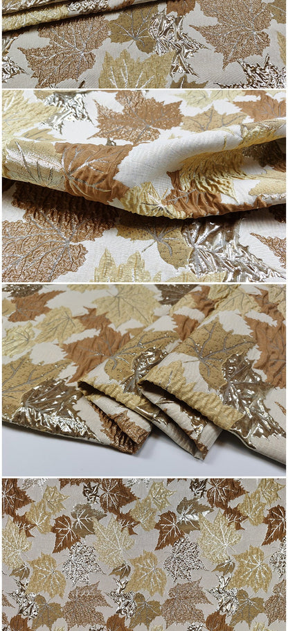 Gold Embossed Maple Leaf Jacquard Fabric: 55" Wide, Prom Dress, Upholstery