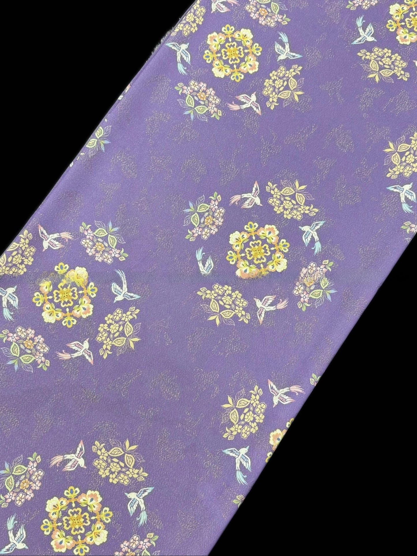 Purple Floral Brocade Fabric: Rayon & Gold Thread Chinese Style Medallion, 55"W