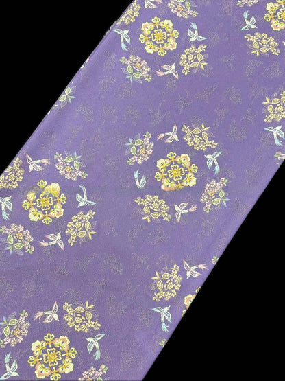 Purple Floral Brocade Fabric: Rayon & Gold Thread Chinese Style Medallion, 55"W