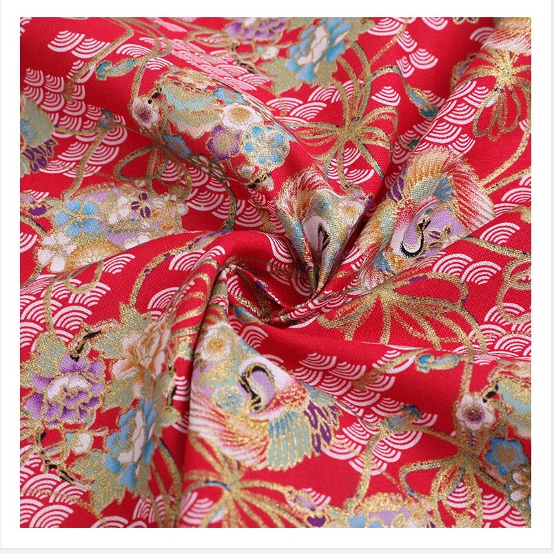Japanese Crane Print Fabric: 100% Cotton Sewing Material