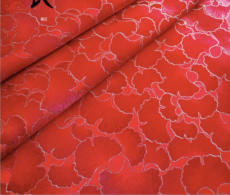 Ginkgo Biloba Silk Brocade Fabric: Cheongsam Cushion Upholstery, 29.5"W