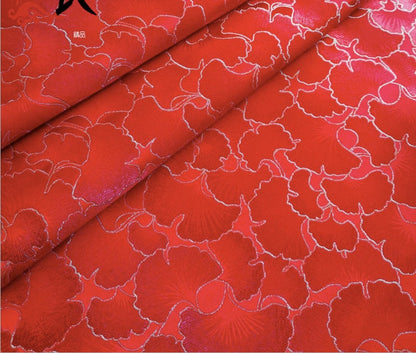 Ginkgo Biloba Silk Brocade Fabric: Cheongsam Cushion Upholstery, 29.5"W