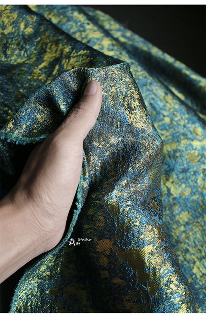 Tissu jacquard bleu paon galaxie : ameublement, costumes, décoration - 160 cm de large