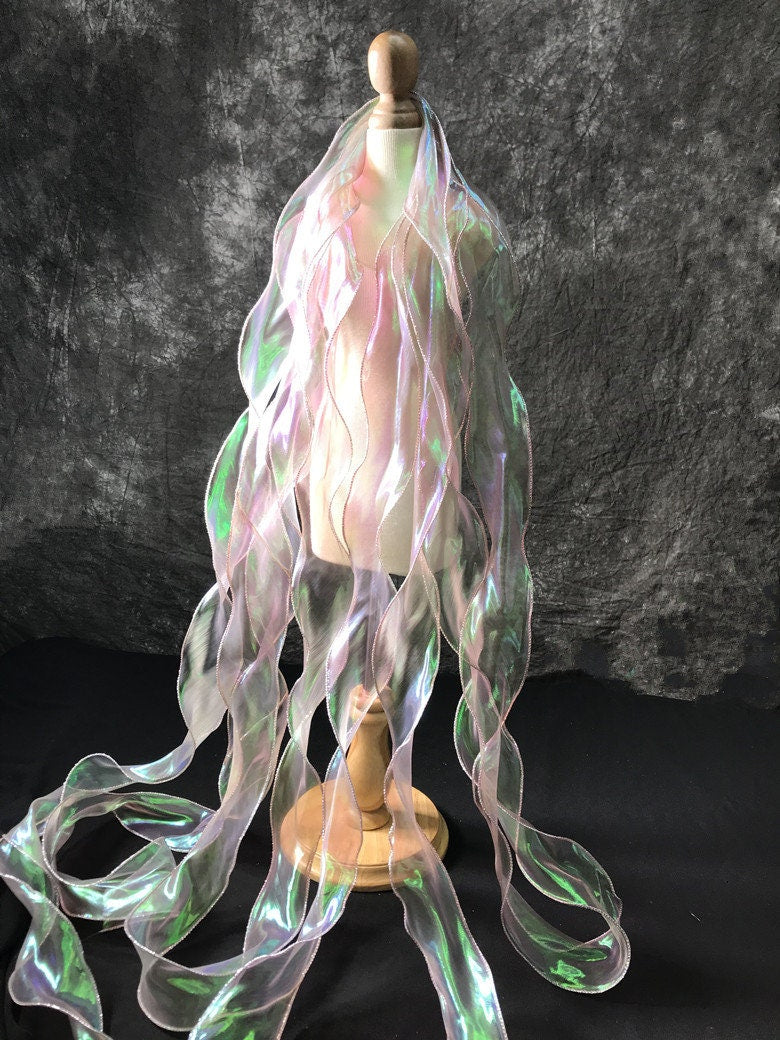 Mermaid Water Ripple Organza Ruffle: 7cm Wide Iridescent Lace Fabric