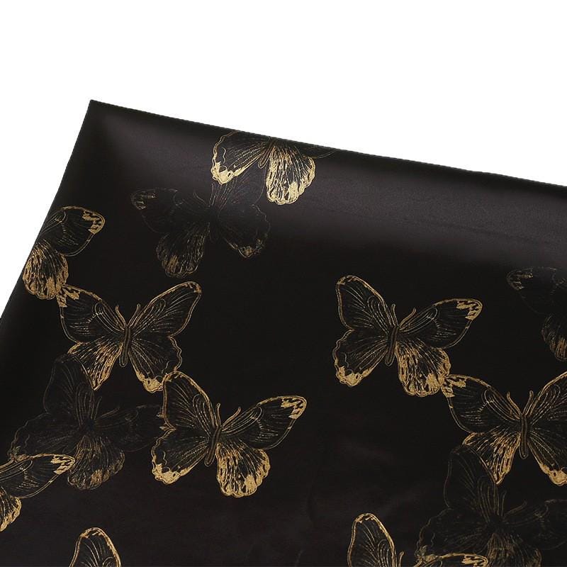 Gold Butterfly Tea Silk Satin Fabric: 59"W Digital Print, Costume & Decor