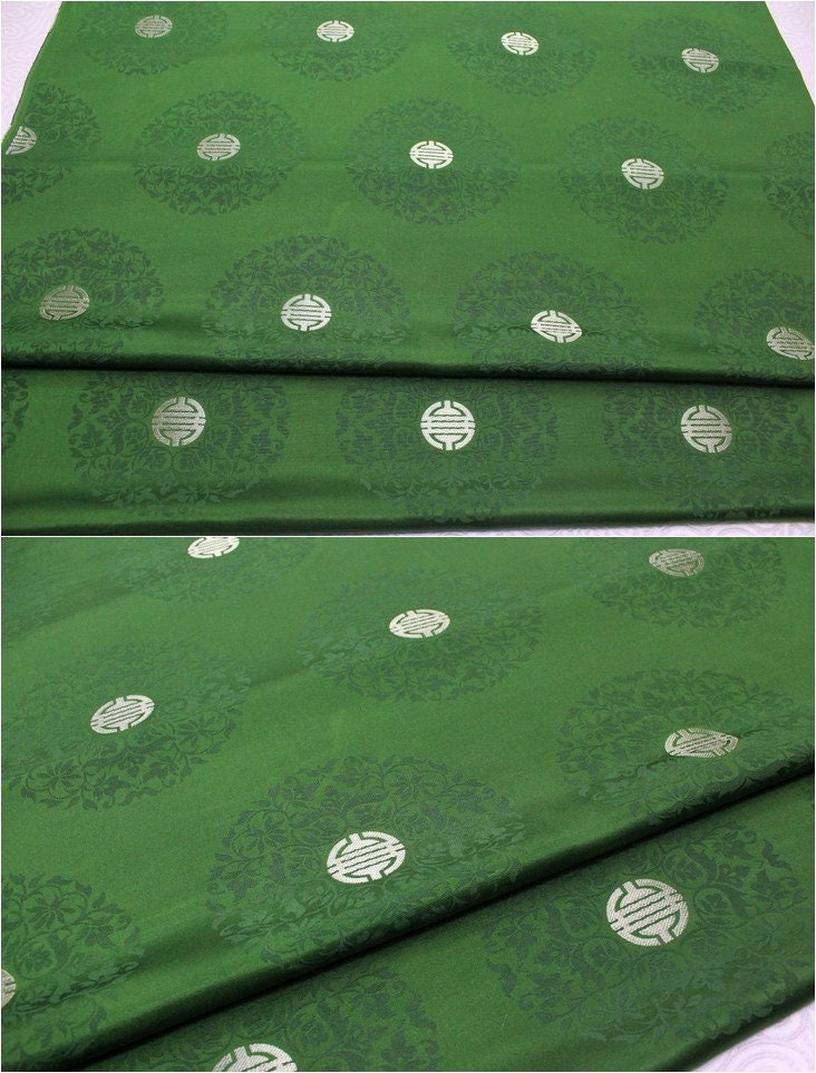 Chinese Fu Brocade Fabric: Floral Jacquard Satin, 29.5"W