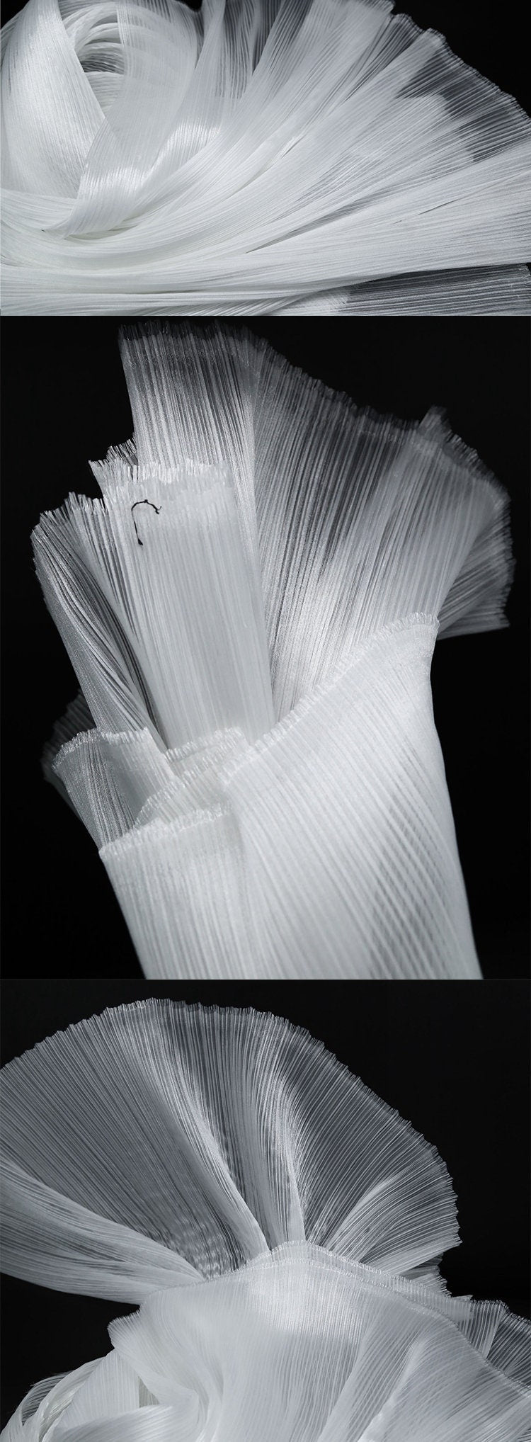 Pleated Organza Fabric: Shiny Crinkled Texture, 55" Wide