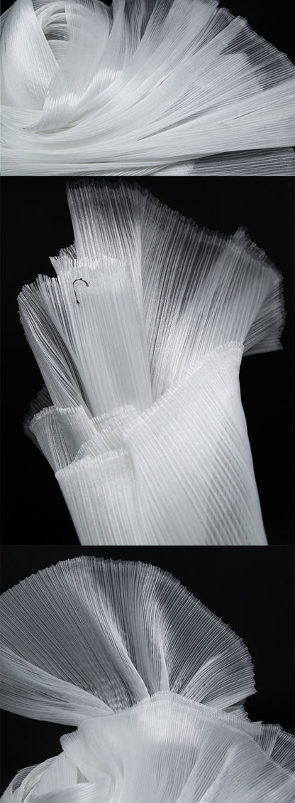 Pleated Organza Fabric: Shiny Crinkled Texture, 55" Wide