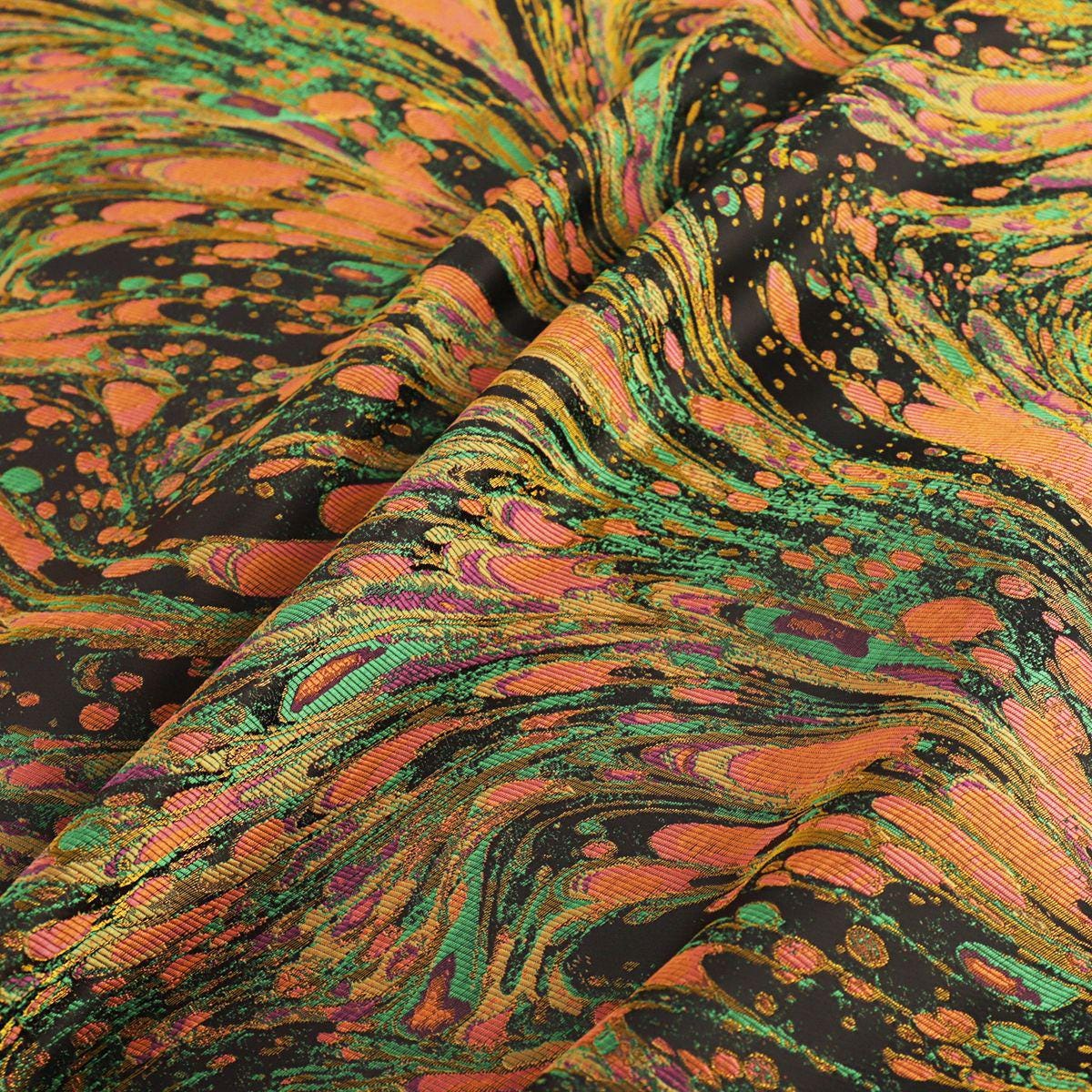 Phoenix Tail Jacquard Fabric: 3D Gold Thread Upholstery, Costume, Decor