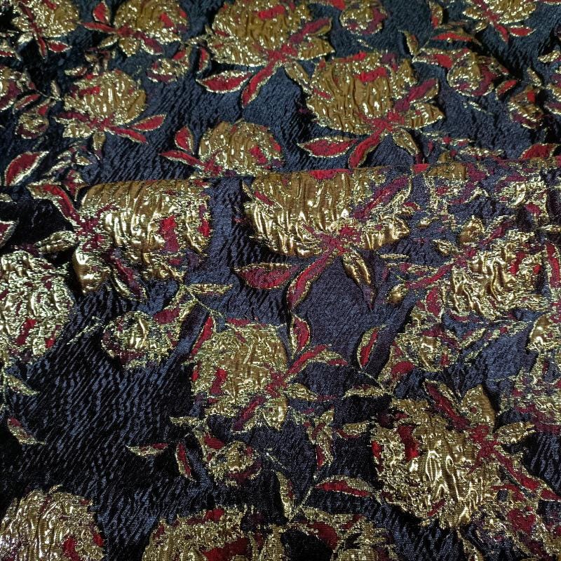 Vintage Gold Thread Jacquard Fabric: 3D Embossed Woven Material