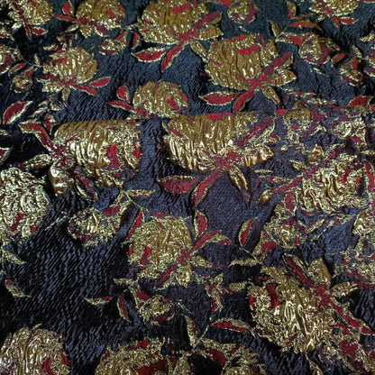 Vintage Gold Thread Jacquard Fabric: 3D Embossed Woven Material