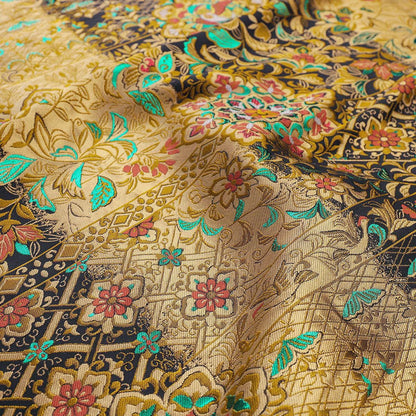Luxury Brocade Jacquard Satin Fabric: Gold Woven Chinese Yun Brocade
