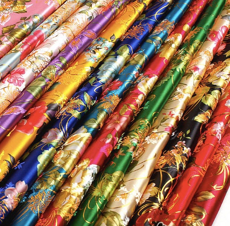 Chrysanthemum Silk Brocade Fabric: 59"W Floral Damask, Upholstery & Sewing