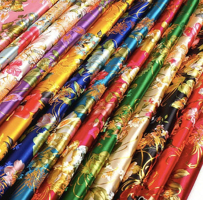 Chrysanthemum Silk Brocade Fabric: 59"W Floral Damask, Upholstery & Sewing