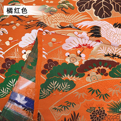 Japanese Crane Jacquard Satin Fabric: Pale Gold Bird Print, 29.5"W