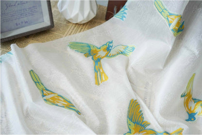 White Bird Jacquard Fabric: 3D Embroidery, 59" Wide, Nylon Polyester