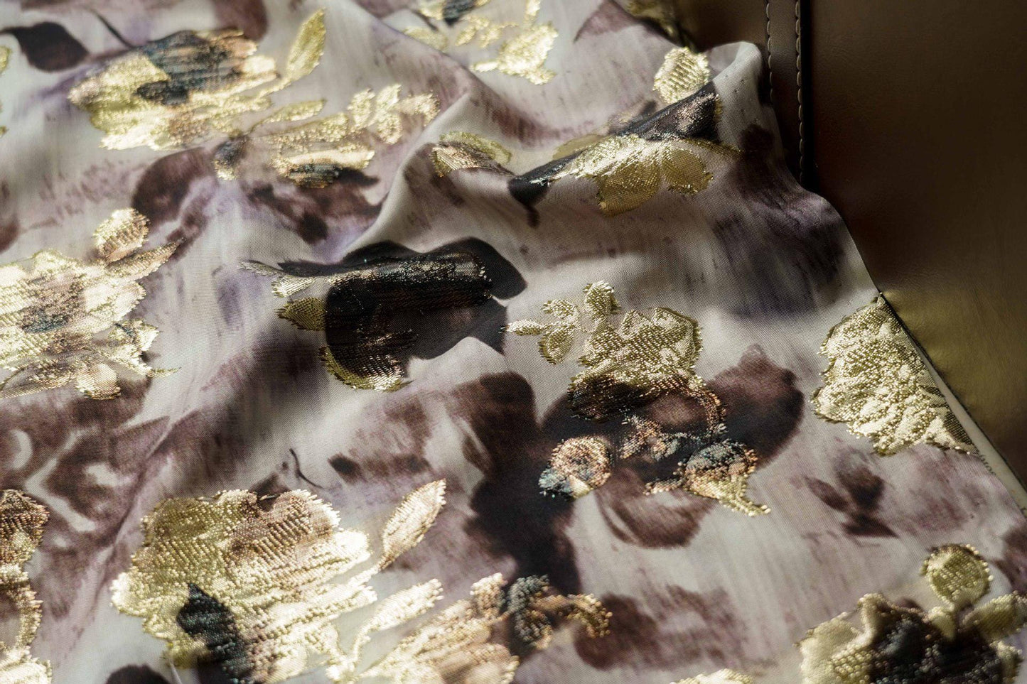 Gold Thread Jacquard Woven Cotton Fabric: 3D Embossed Texture, 53" Wide