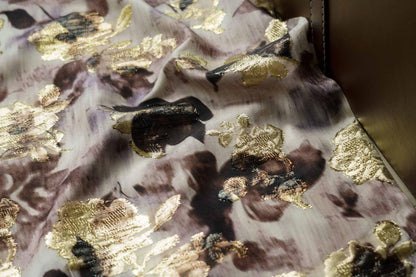 Gold Thread Jacquard Woven Cotton Fabric: 3D Embossed Texture, 53" Wide